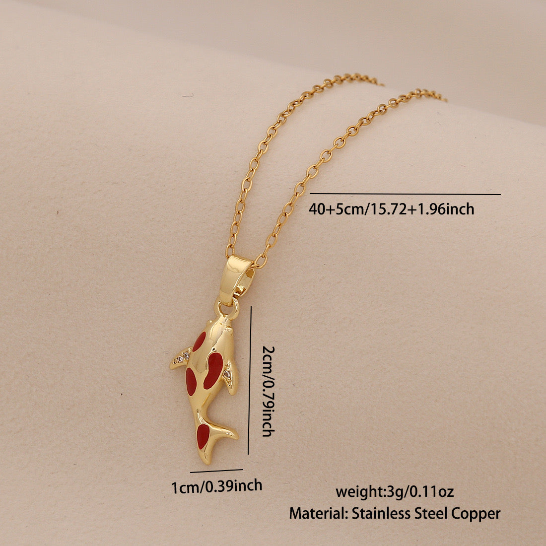 Red Koi Fish Pendant Stainless Steel Necklace