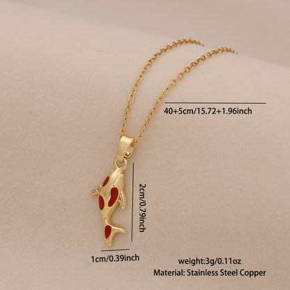Red Koi Fish Pendant Stainless Steel Necklace