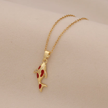 Red Koi Fish Pendant Stainless Steel Necklace