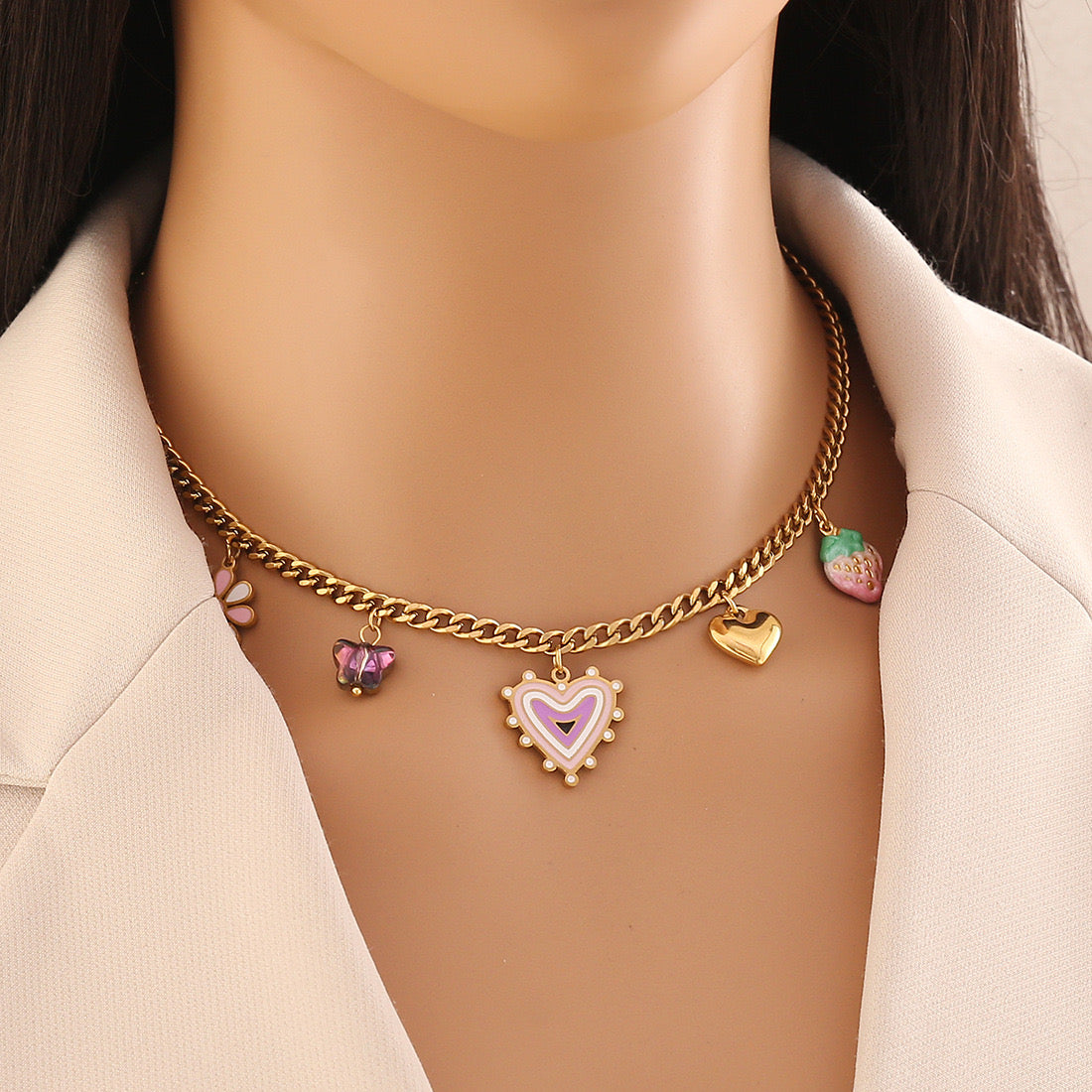 Dopamine Heart Pendant Vintage Necklace