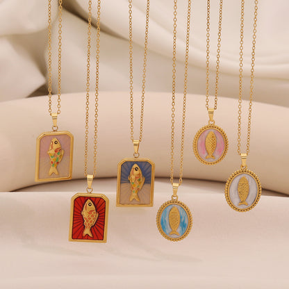 Vintage Tarot Fish Pendant Necklace