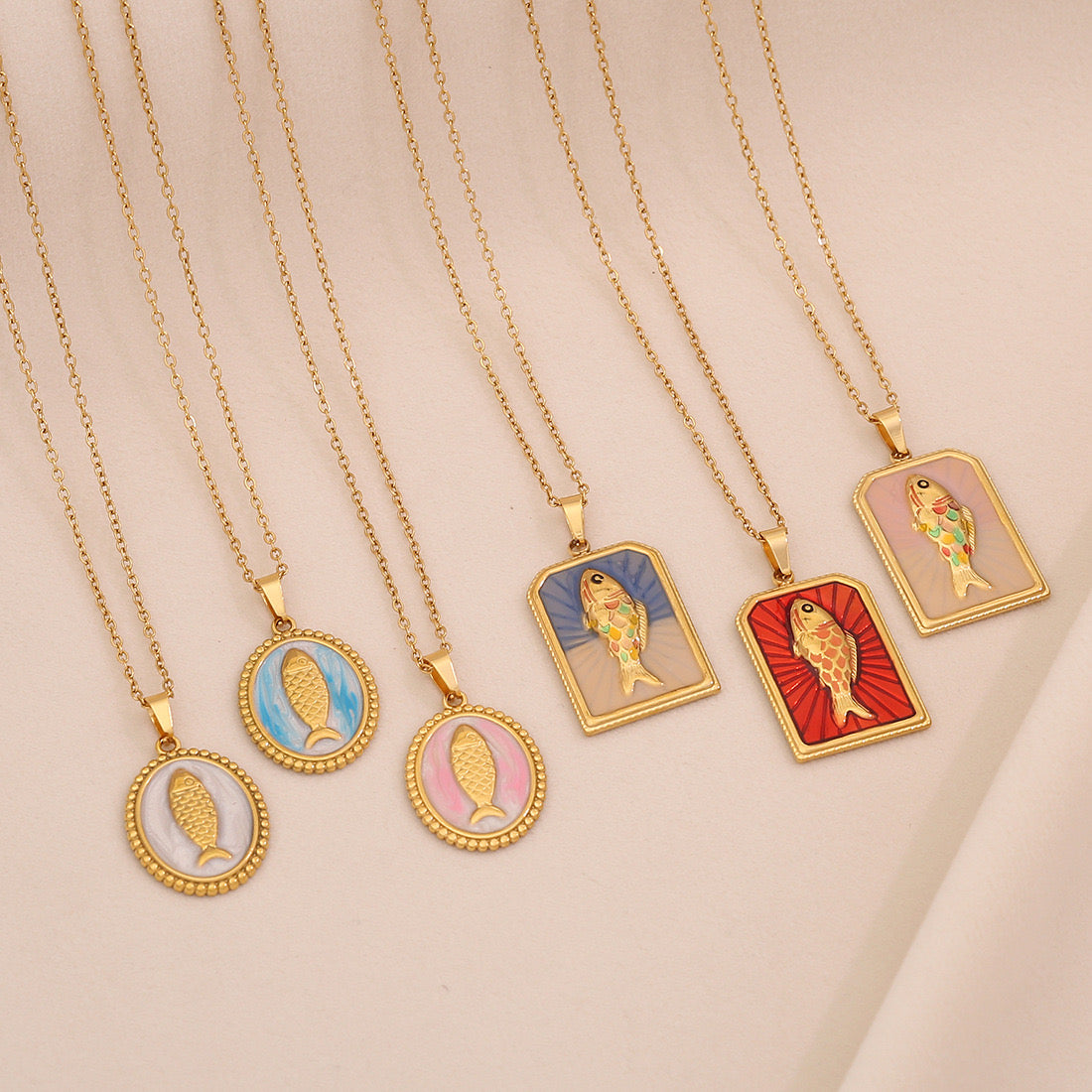 Vintage Tarot Fish Pendant Necklace