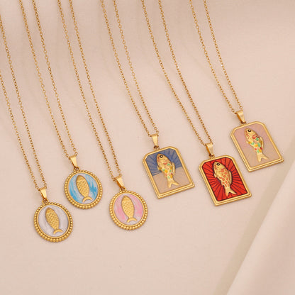 Vintage Tarot Fish Pendant Necklace