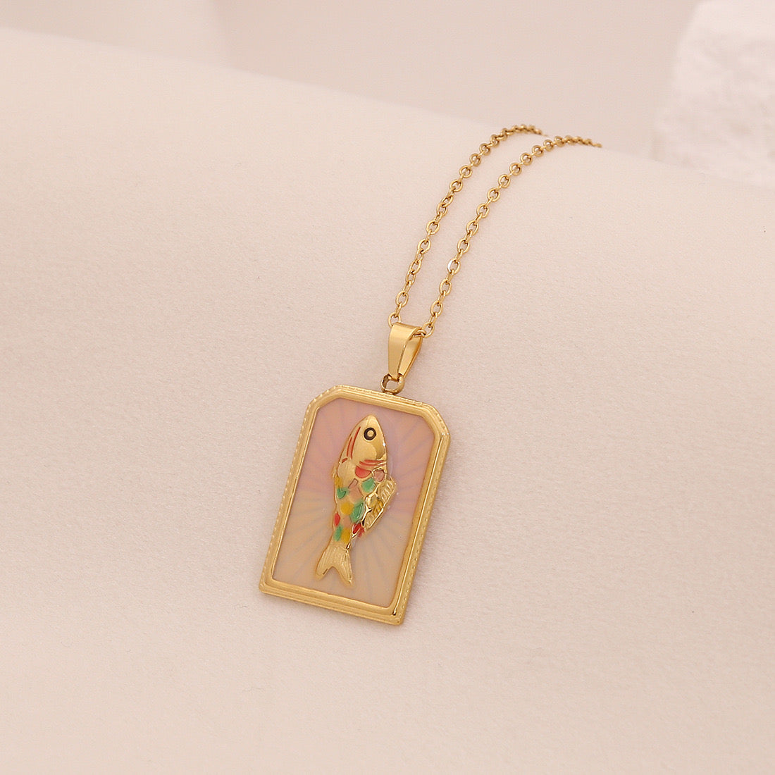 Vintage Tarot Fish Pendant Necklace