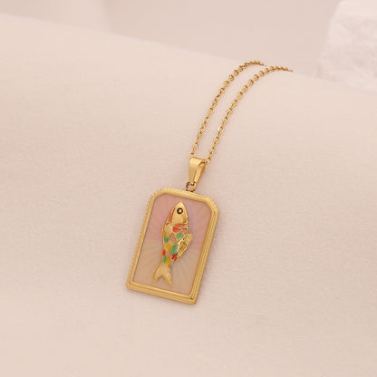 Vintage Tarot Fish Pendant Necklace