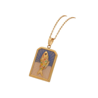 Vintage Tarot Fish Pendant Necklace