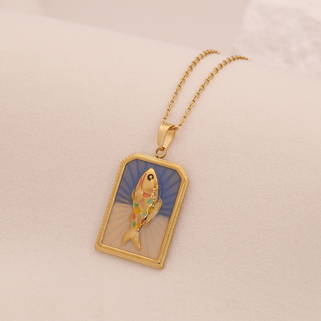 Vintage Tarot Fish Pendant Necklace