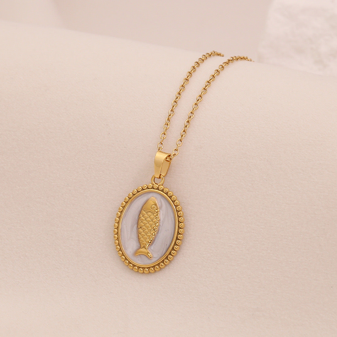 Vintage Tarot Fish Pendant Necklace