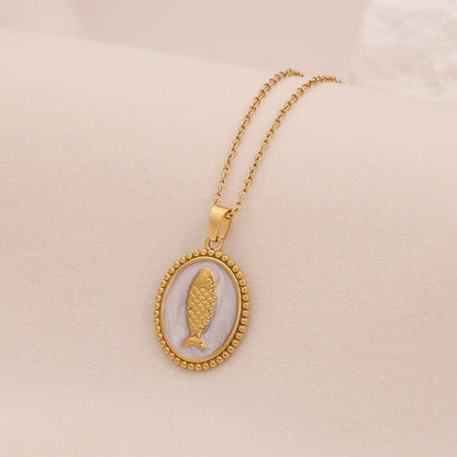 Vintage Tarot Fish Pendant Necklace