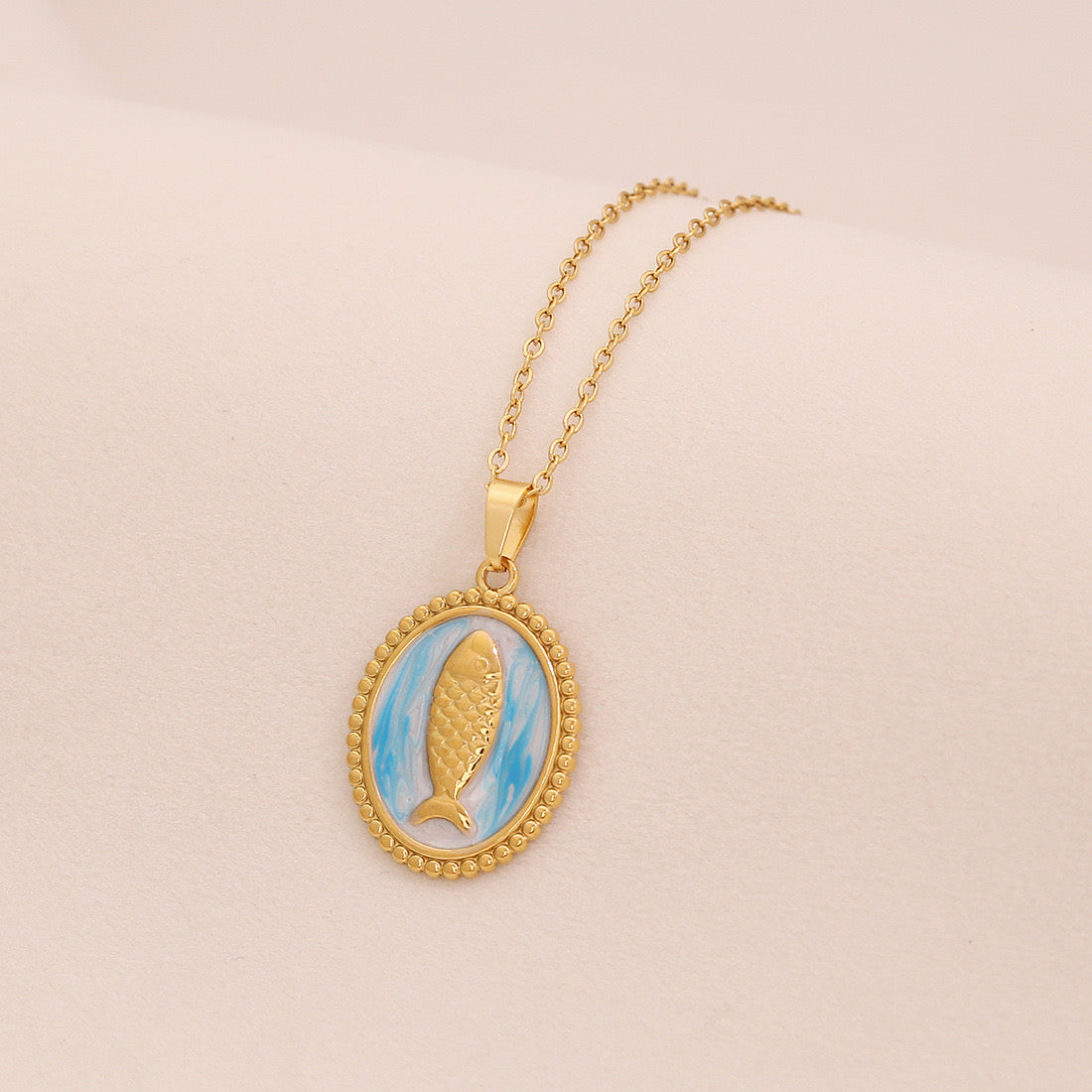 Vintage Tarot Fish Pendant Necklace