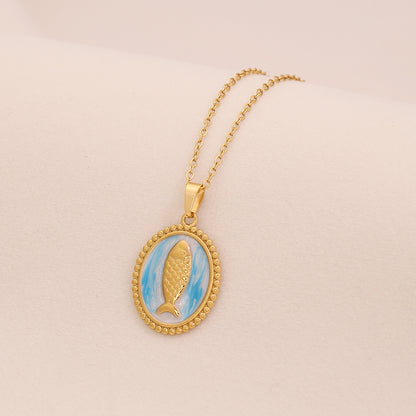 Vintage Tarot Fish Pendant Necklace