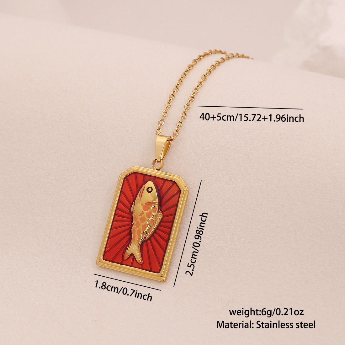 Vintage Tarot Fish Pendant Necklace