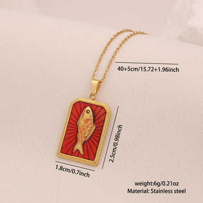 Vintage Tarot Fish Pendant Necklace