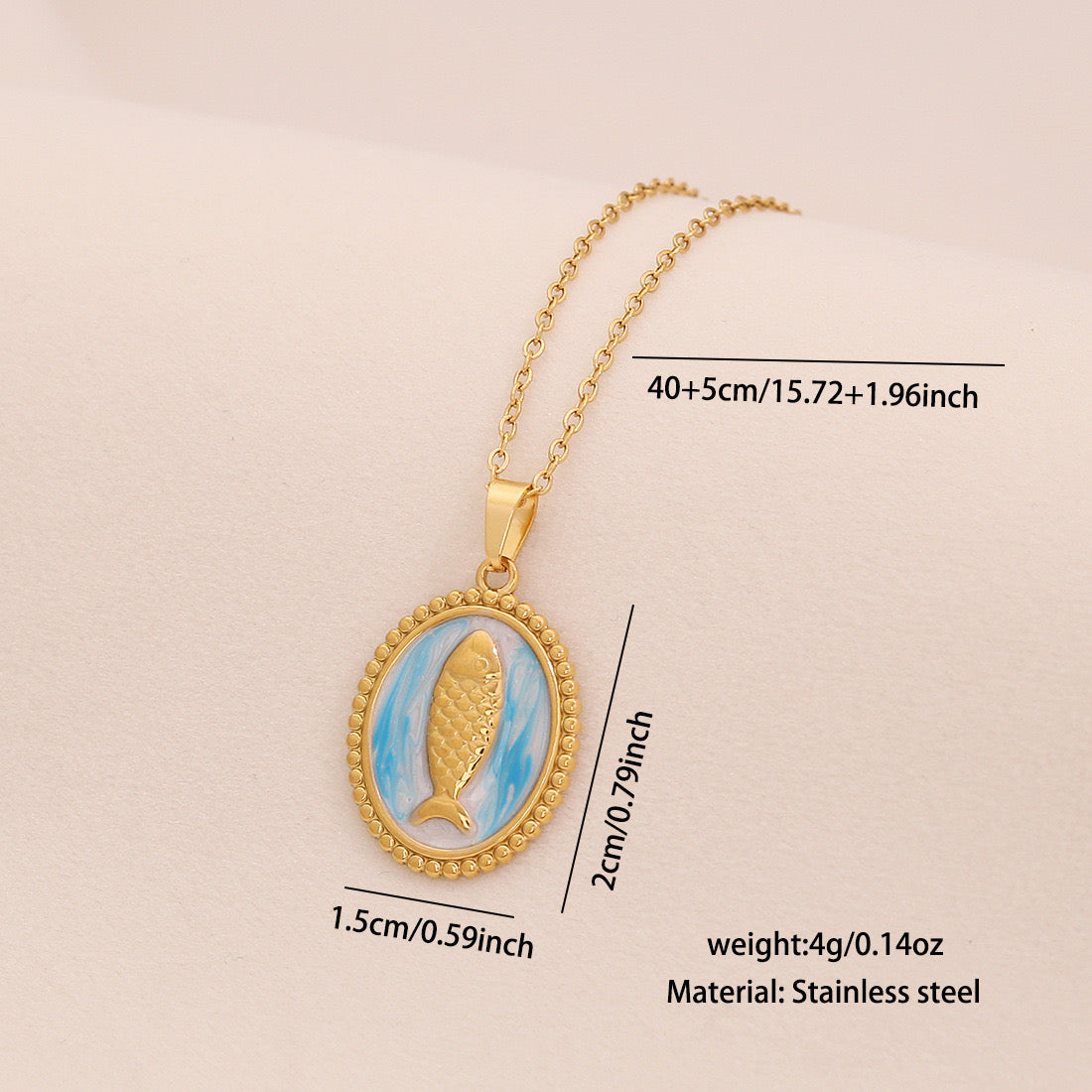 Vintage Tarot Fish Pendant Necklace