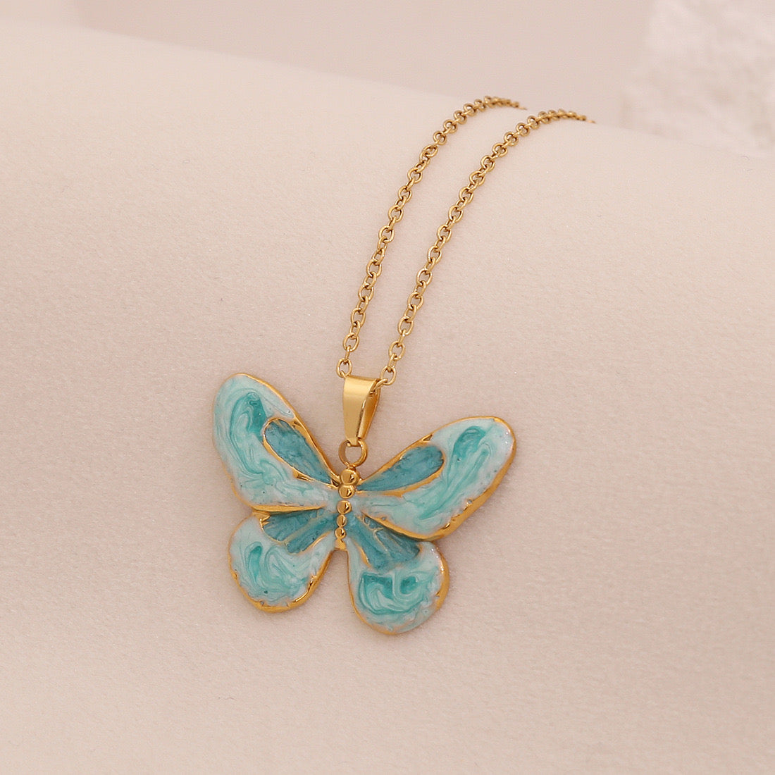Vintage Butterfly & Angel Heart Pendant Necklace