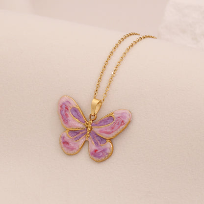 Vintage Butterfly & Angel Heart Pendant Necklace