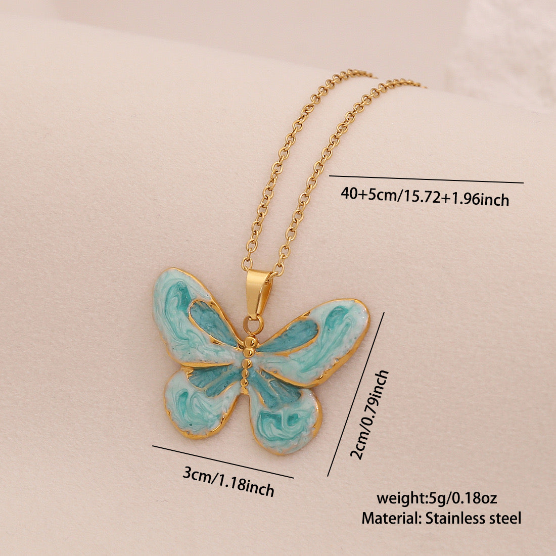 Vintage Butterfly & Angel Heart Pendant Necklace