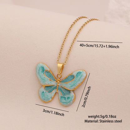 Vintage Butterfly & Angel Heart Pendant Necklace