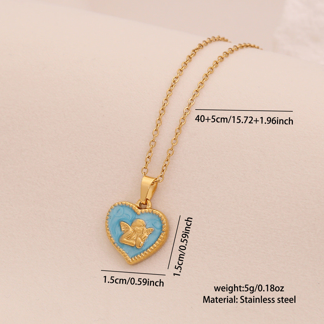 Vintage Butterfly & Angel Heart Pendant Necklace