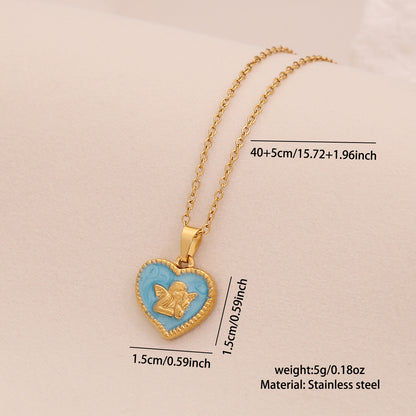 Vintage Butterfly & Angel Heart Pendant Necklace