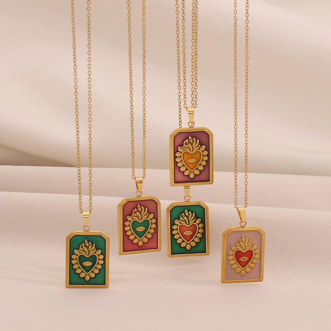 Multicolour Heart Tarot Card Pendant Necklace