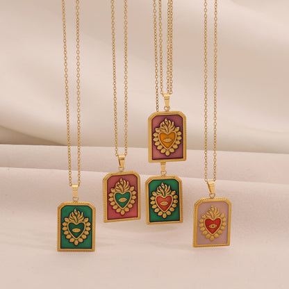 Multicolour Heart Tarot Card Pendant Necklace