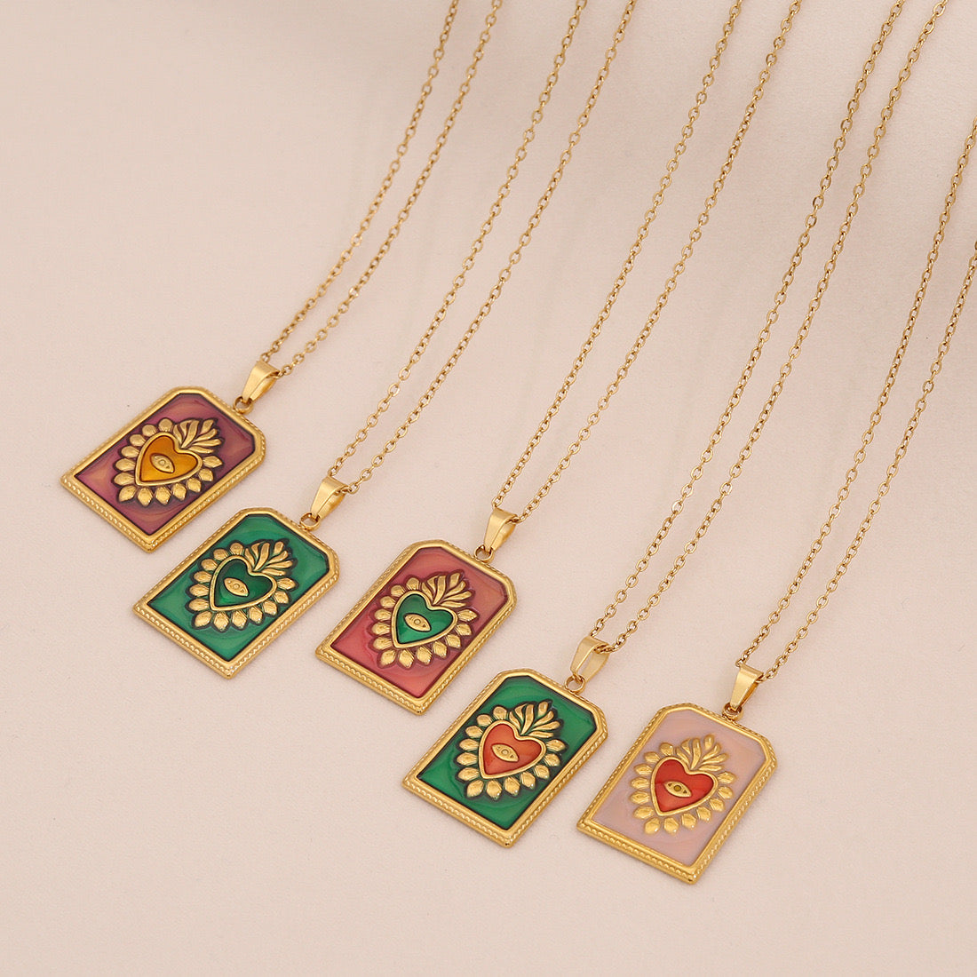 Multicolour Heart Tarot Card Pendant Necklace