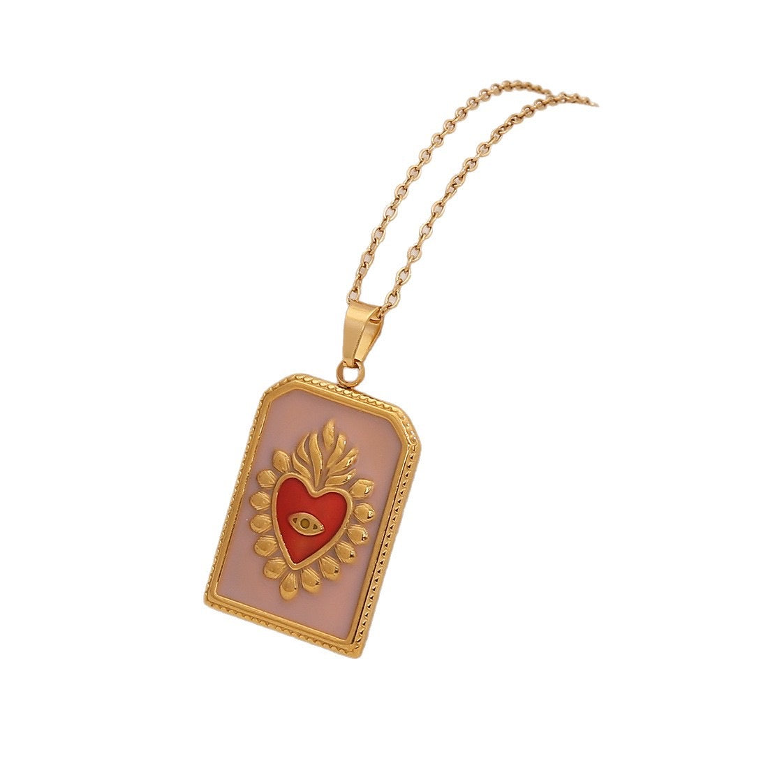 Multicolour Heart Tarot Card Pendant Necklace
