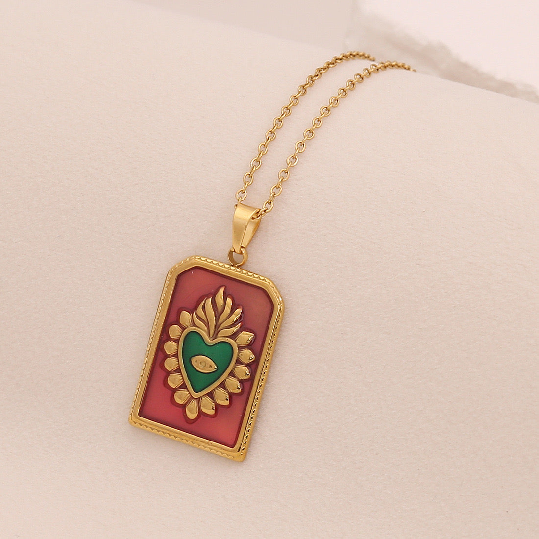 Multicolour Heart Tarot Card Pendant Necklace