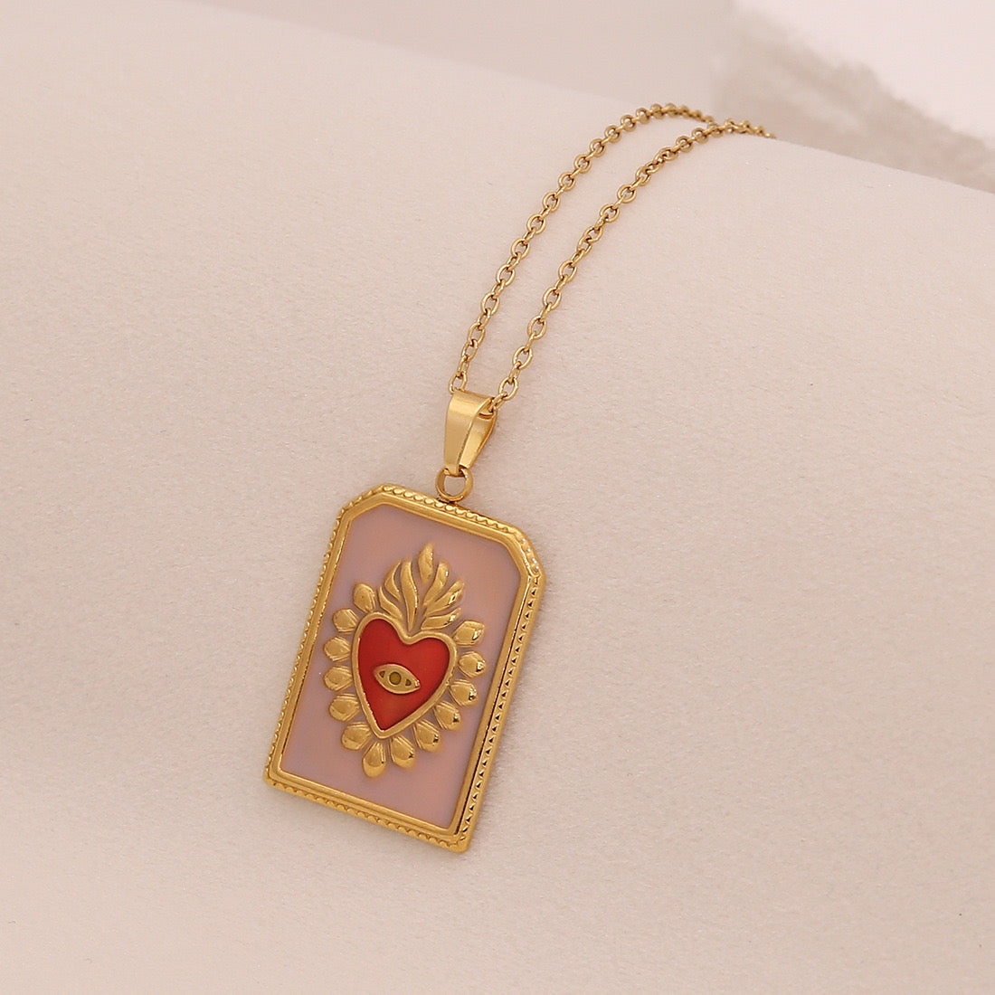 Multicolour Heart Tarot Card Pendant Necklace
