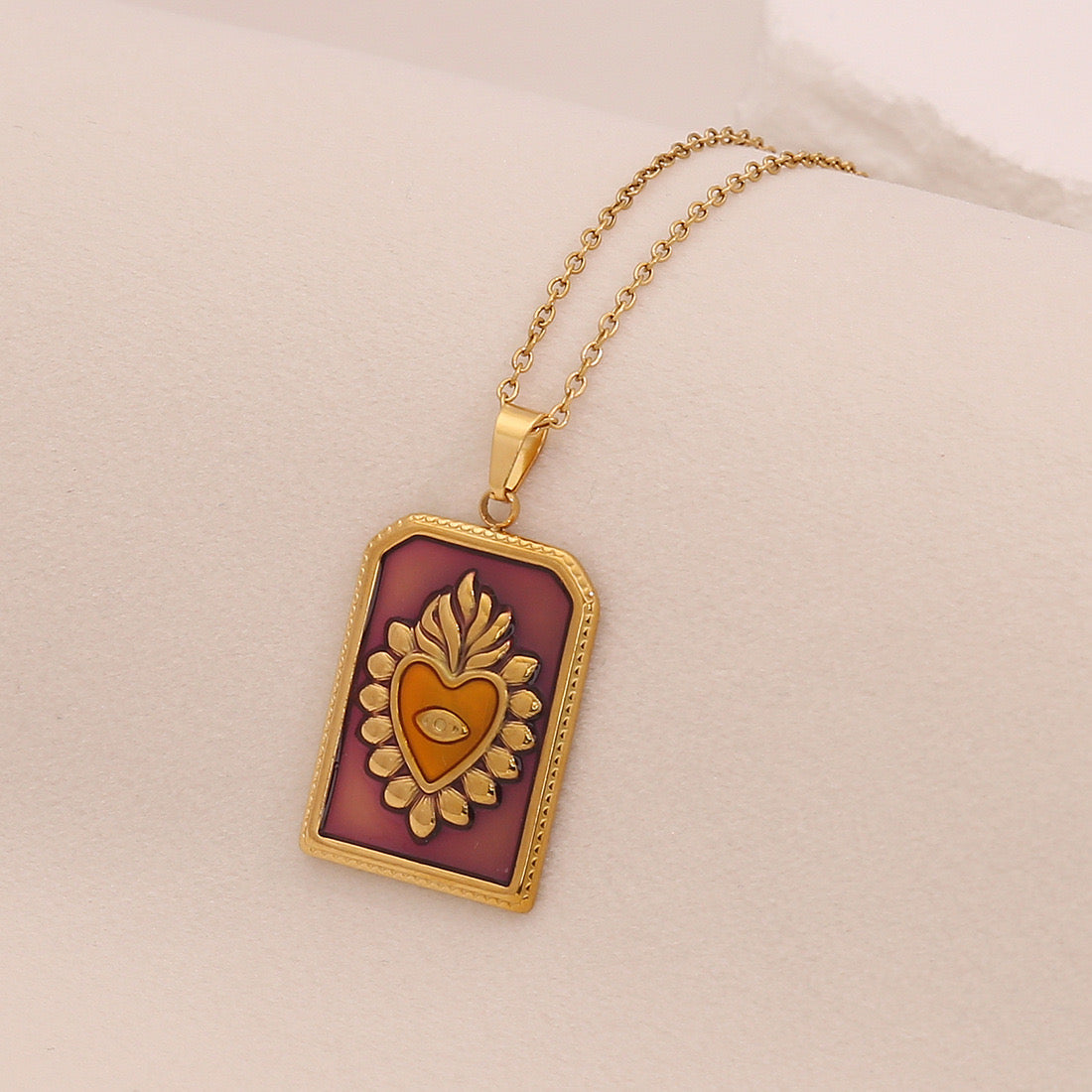 Multicolour Heart Tarot Card Pendant Necklace