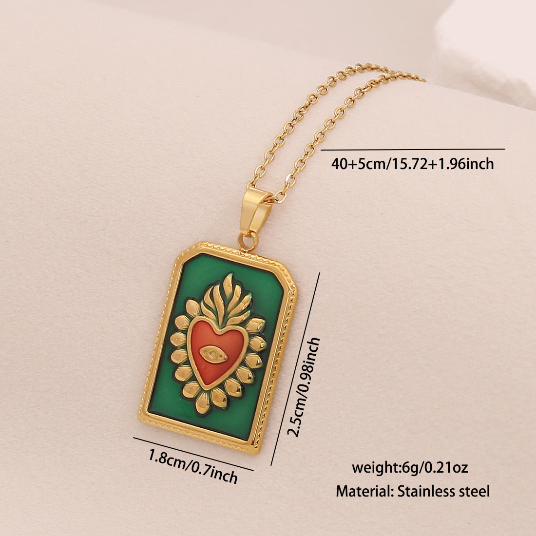 Multicolour Heart Tarot Card Pendant Necklace