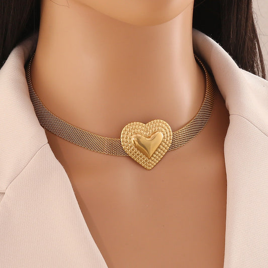 French Mesh Heart & Star Necklace