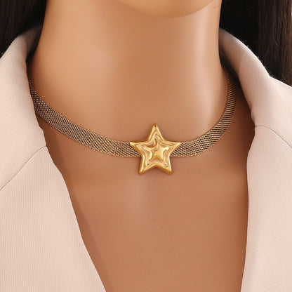 French Mesh Heart & Star Necklace