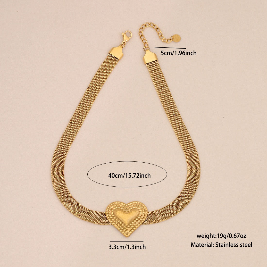 French Mesh Heart & Star Necklace