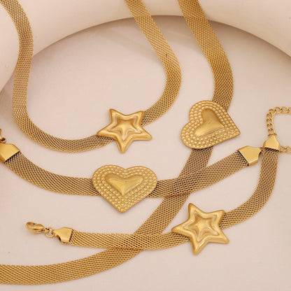 French Mesh Heart & Star Necklace