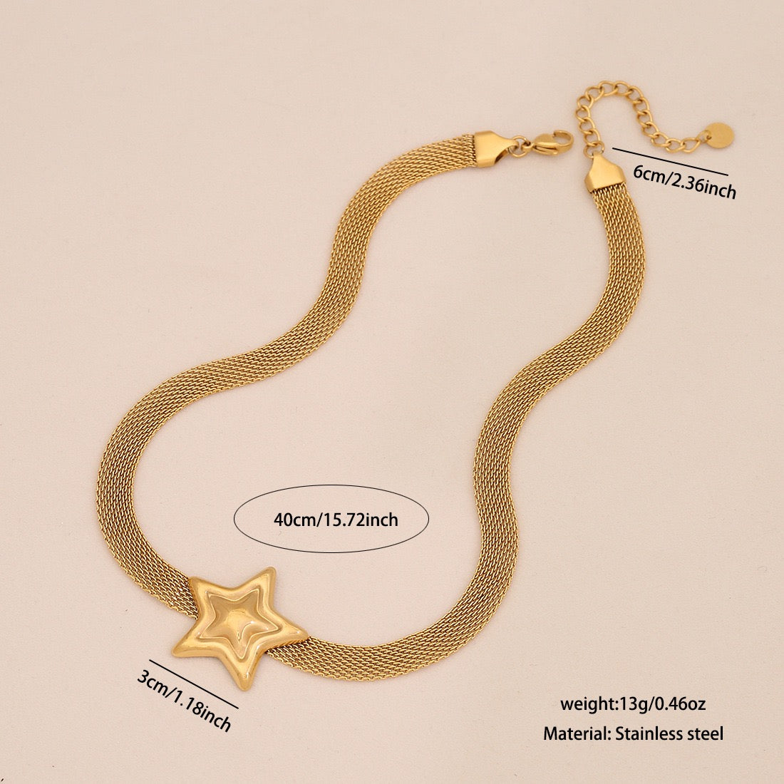 French Mesh Heart & Star Necklace