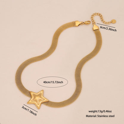 French Mesh Heart & Star Necklace