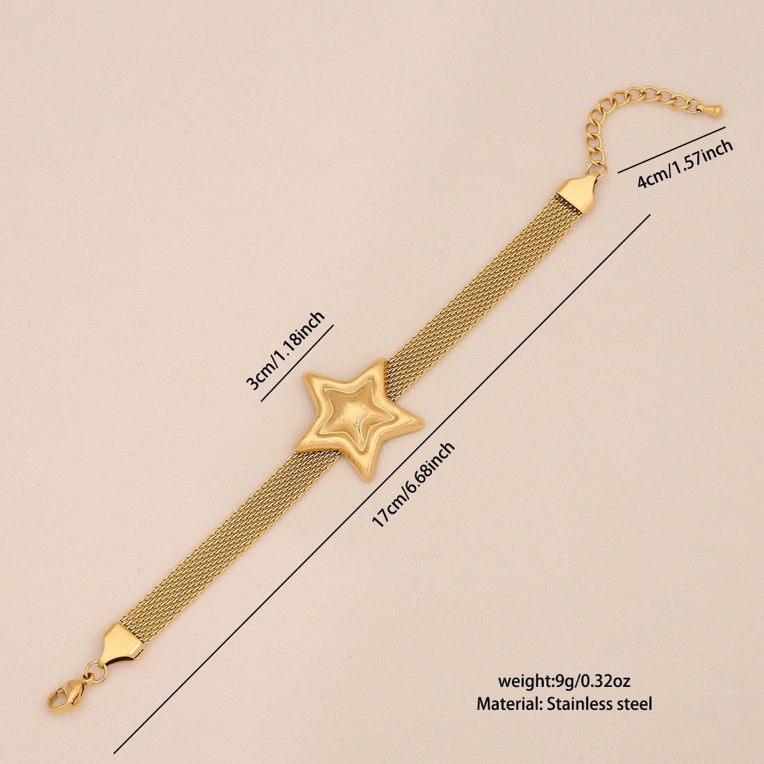 French Mesh Heart & Star Necklace