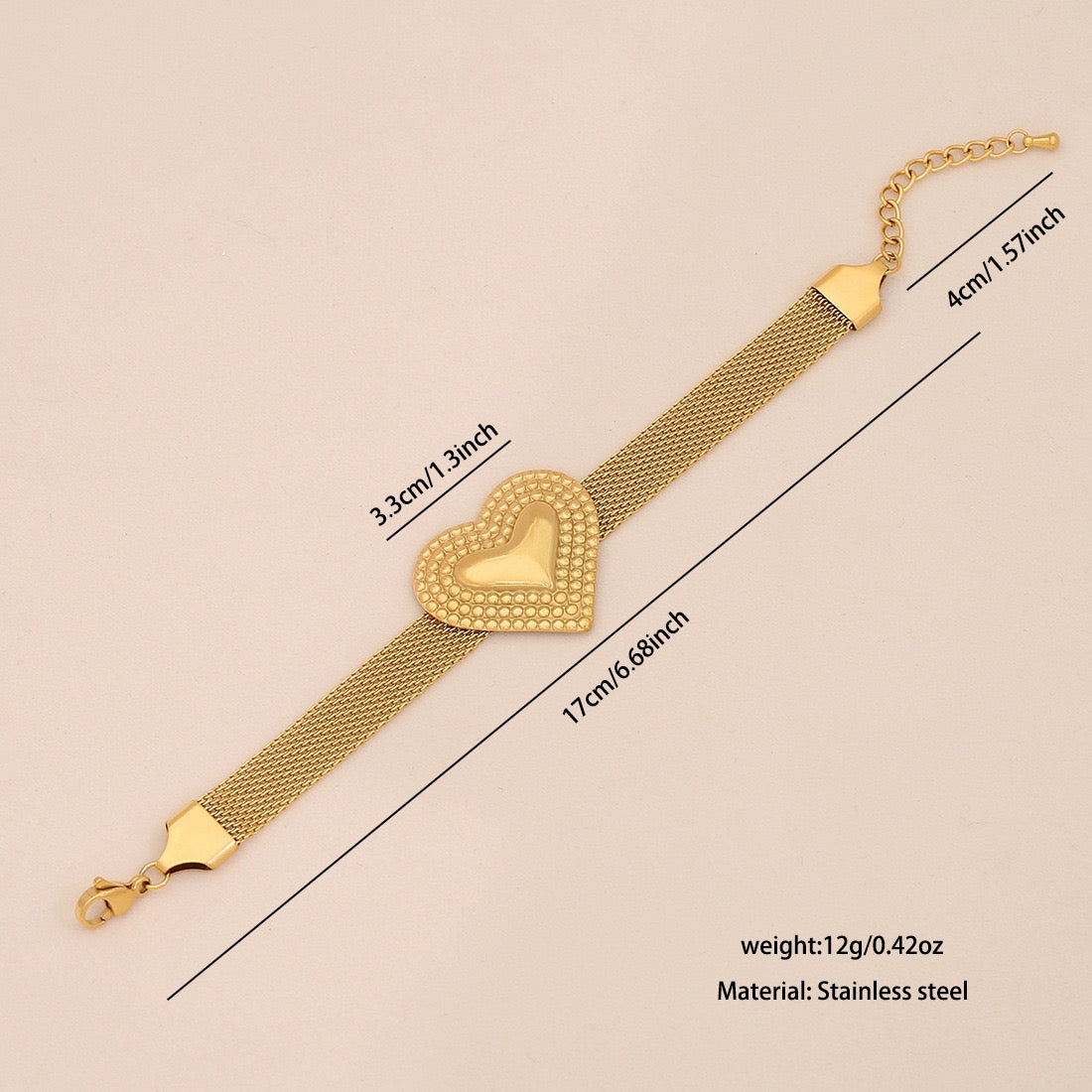 French Mesh Heart & Star Necklace