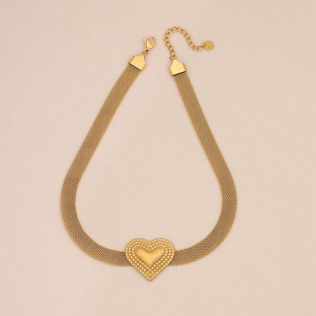 French Mesh Heart & Star Necklace