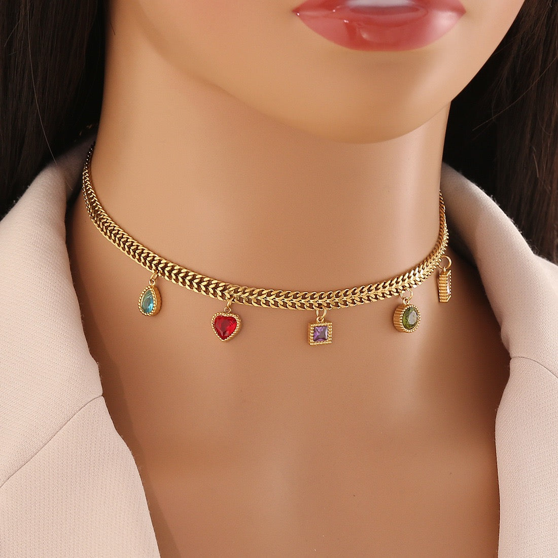 Colourful Glass Heart & Flower Necklace