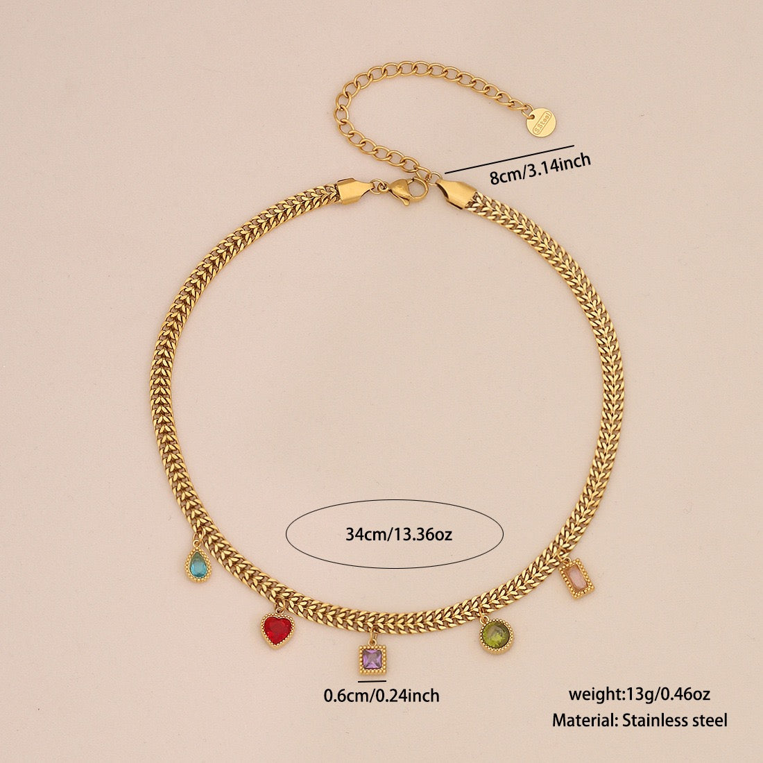 Colourful Glass Heart & Flower Necklace