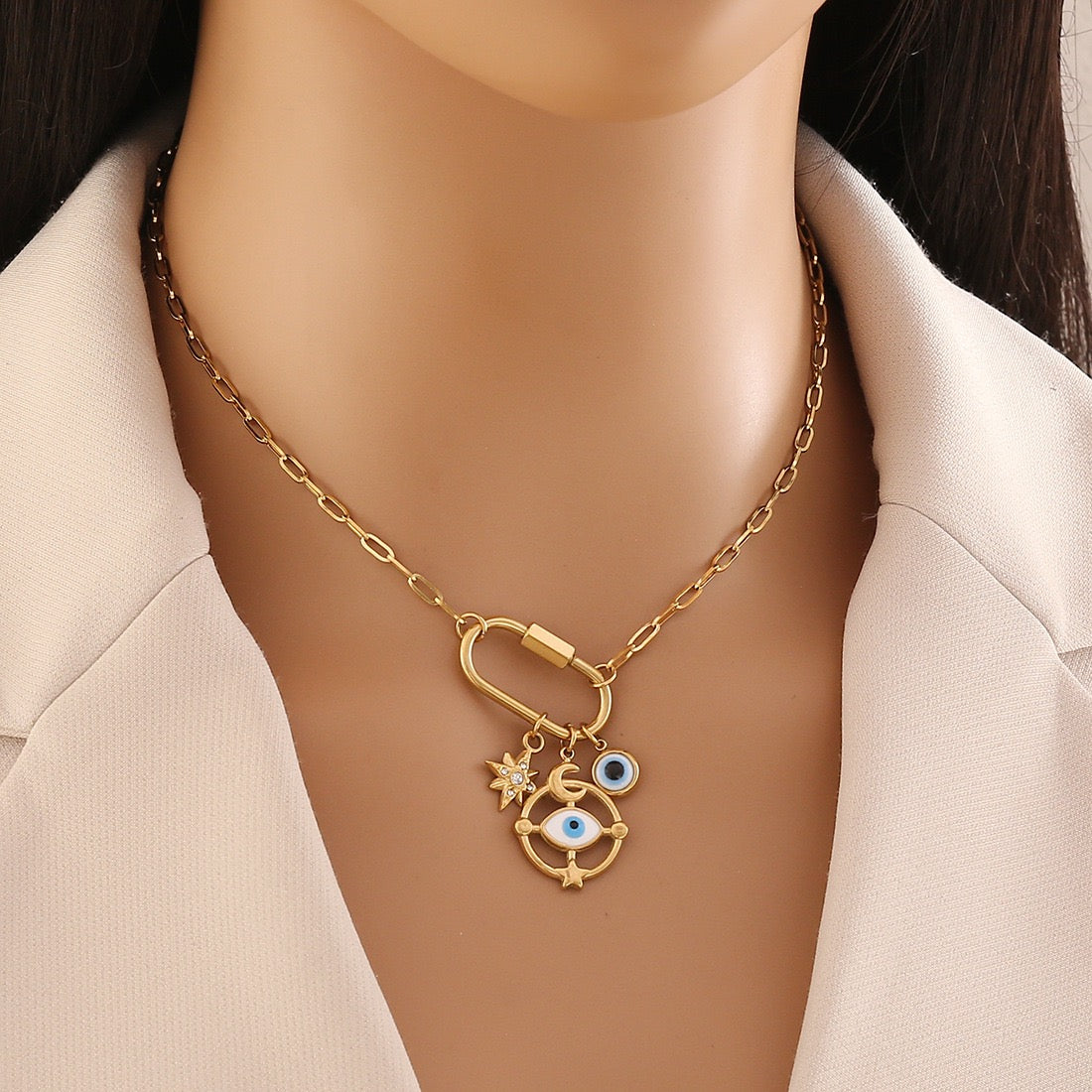 Detachable Star & Moon Evil Eye Necklace