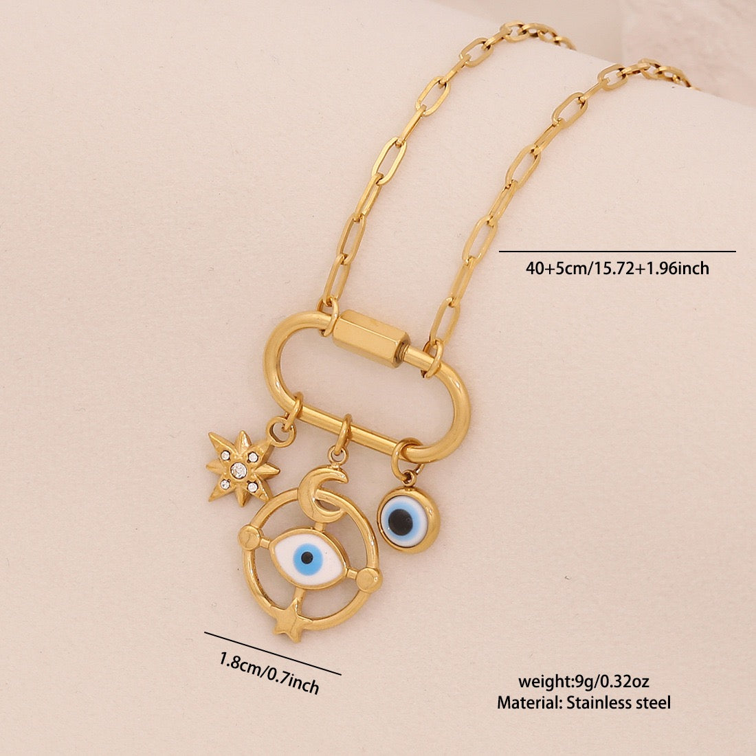 Detachable Star & Moon Evil Eye Necklace