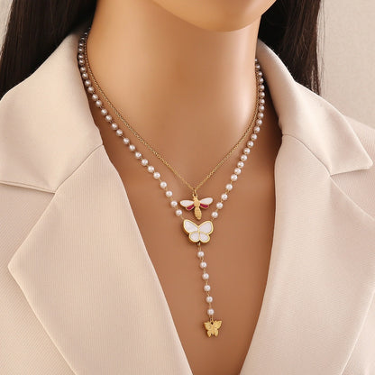 Faux Pearl Heart & Flower Pendant Necklace
