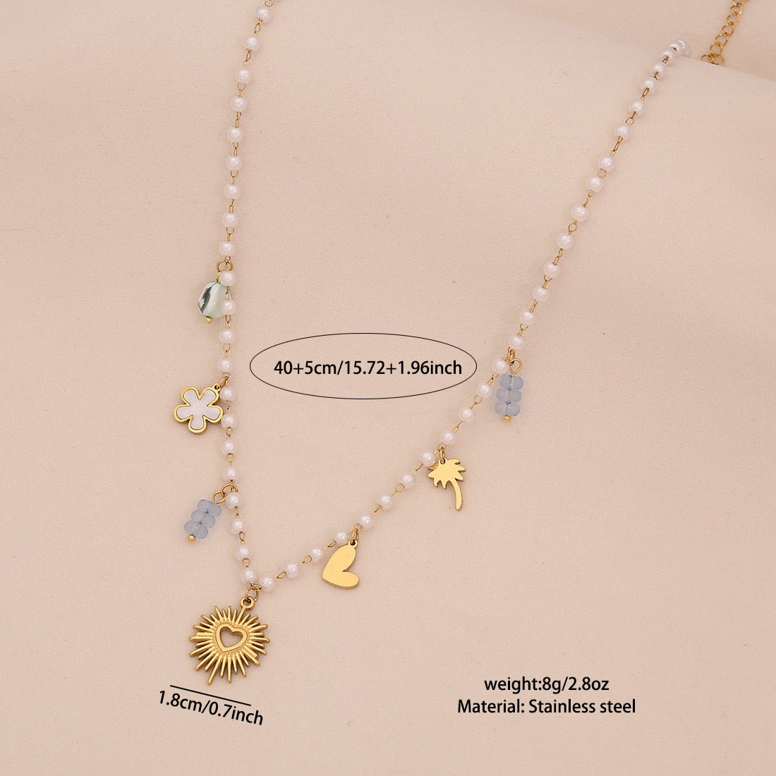 Faux Pearl Heart & Flower Pendant Necklace