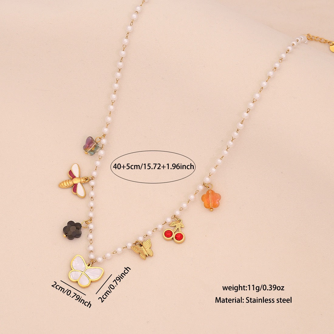 Faux Pearl Heart & Flower Pendant Necklace