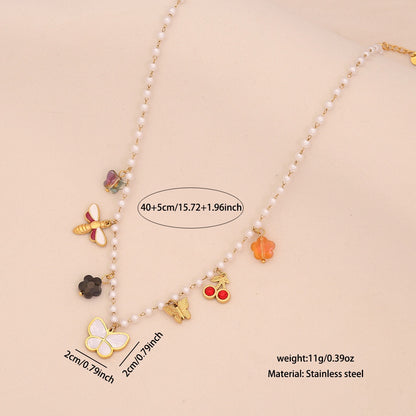 Faux Pearl Heart & Flower Pendant Necklace