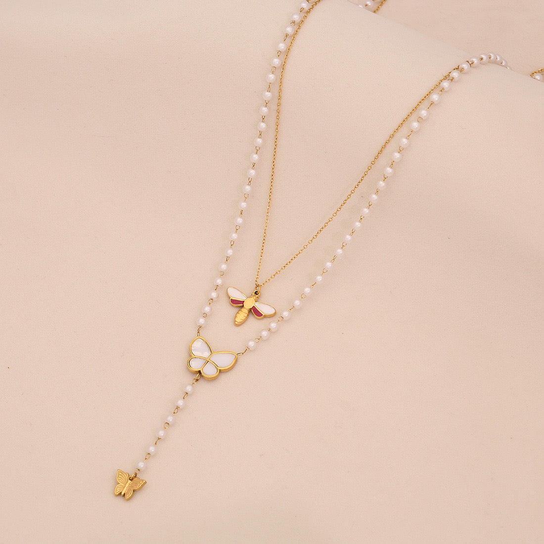 Faux Pearl Heart & Flower Pendant Necklace